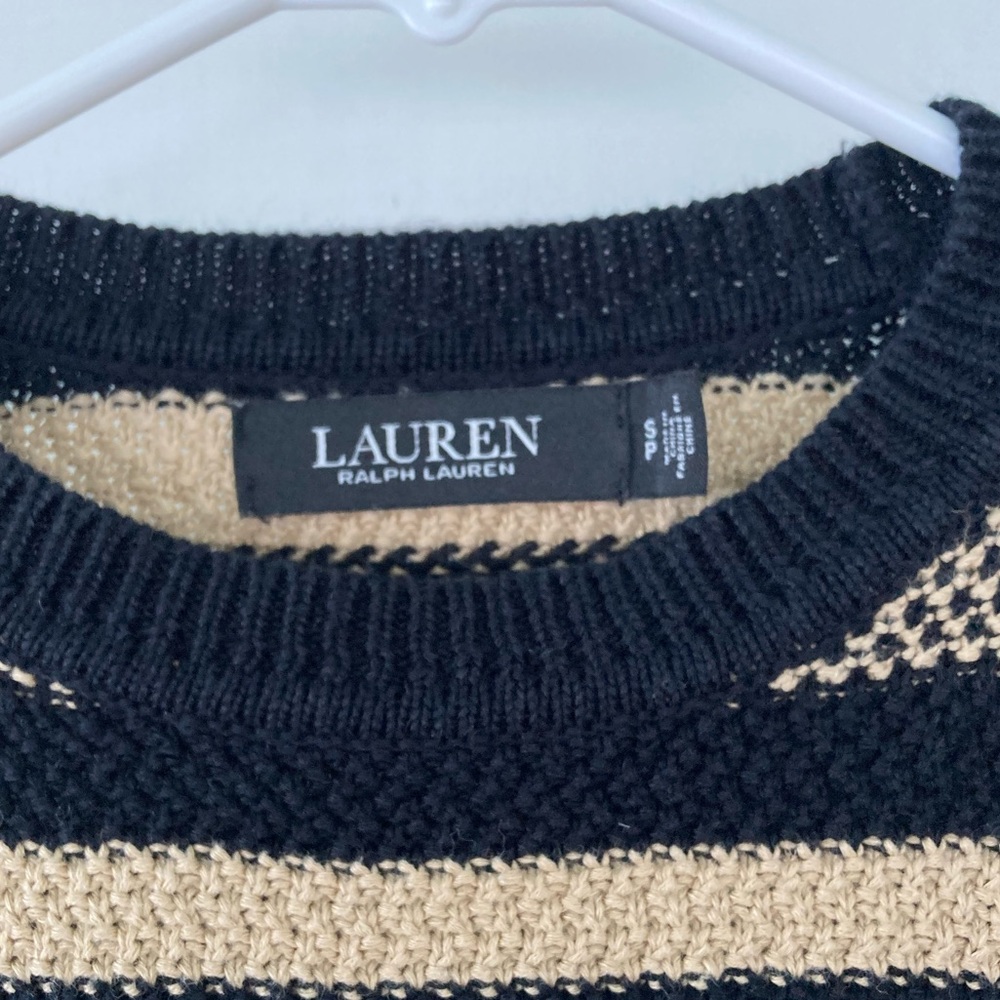 Lauren Ralph Lauren | Black & Tan Striped Linen Blend Sweater Petite Small - Picture 5 of 6